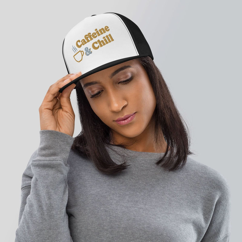 Caffeine & Chill 5-Panel Trucker Cap - Flavorful Bliss Coffee Company