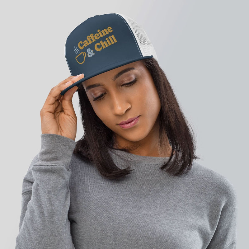 Caffeine & Chill 5-Panel Trucker Cap - Flavorful Bliss Coffee Company