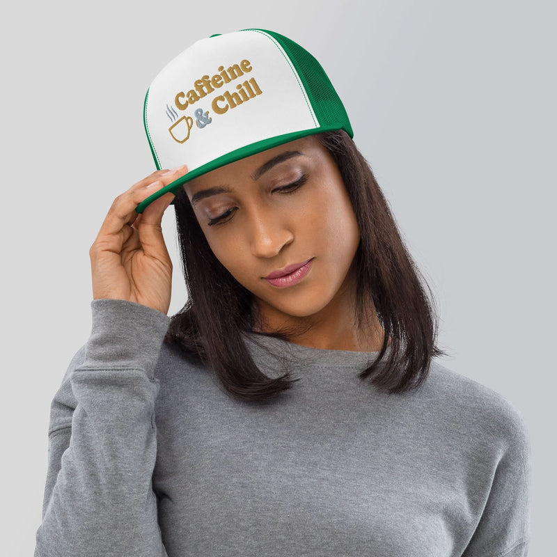 Caffeine & Chill 5-Panel Trucker Cap - Flavorful Bliss Coffee Company