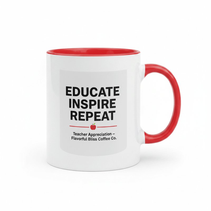 Educate Inspire Repeat — Teacher Appreciation Coffee Mug | Red Inside & Handle - Flavorful Bliss Coffee Company