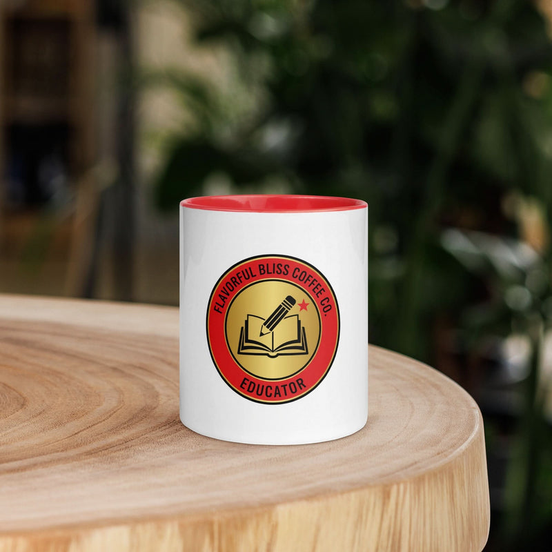 Educator Coffee Mug — Red Color Inside & Handle | Teacher Appreciation Gift - Flavorful Bliss Coffee Company