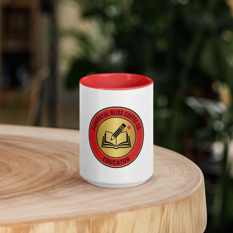 Educator Coffee Mug — Red Color Inside & Handle | Teacher Appreciation Gift - Flavorful Bliss Coffee Company