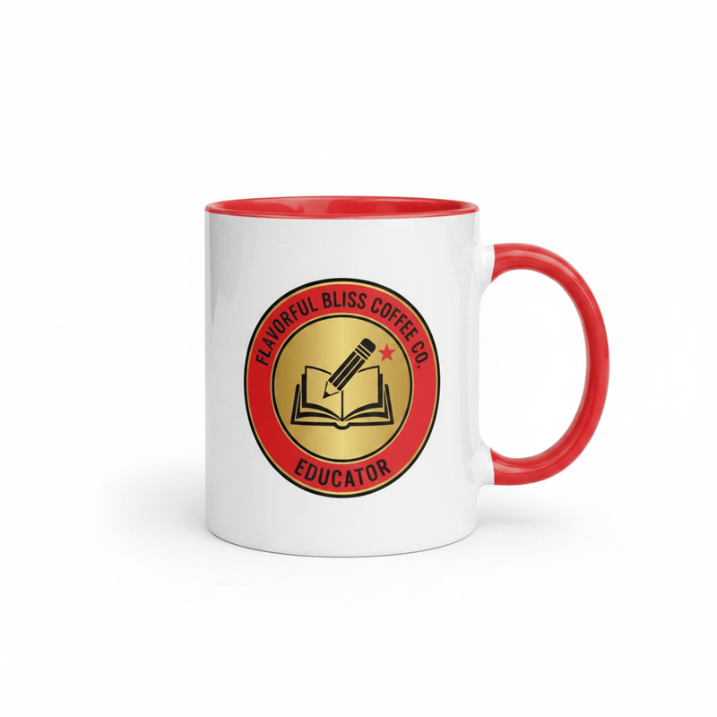 Educator Coffee Mug — Red Color Inside & Handle | Teacher Appreciation Gift - Flavorful Bliss Coffee Company