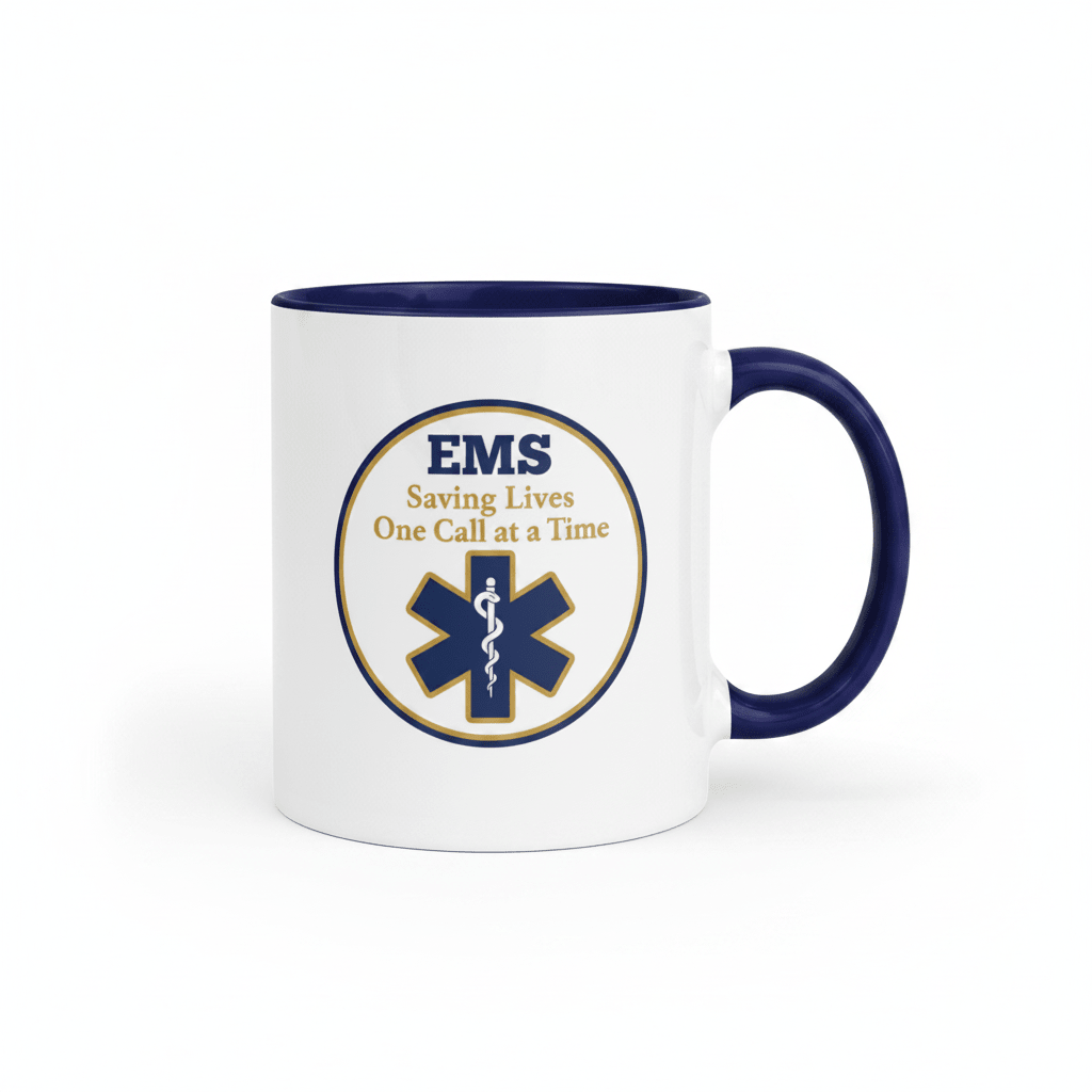 EMS Saving Lives Coffee Mug — Paramedic & EMT Gift | Navy Inside & Handle - Flavorful Bliss Coffee Company