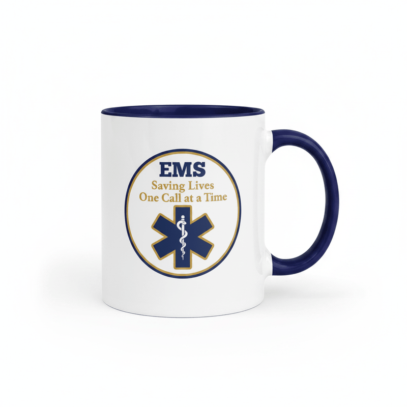 EMS Saving Lives Coffee Mug — Paramedic & EMT Gift | Navy Inside & Handle - Flavorful Bliss Coffee Company