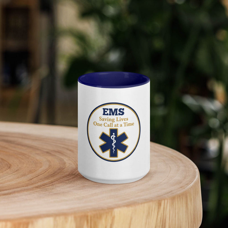 EMS Saving Lives Coffee Mug — Paramedic & EMT Gift | Navy Inside & Handle - Flavorful Bliss Coffee Company