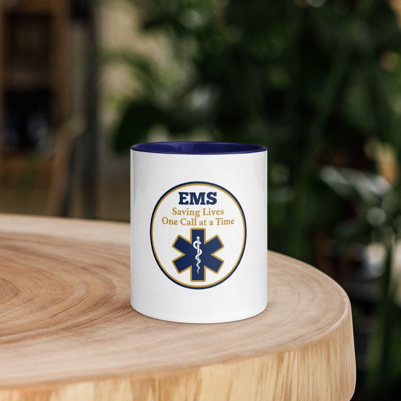 EMS Saving Lives Coffee Mug — Paramedic & EMT Gift | Navy Inside & Handle - Flavorful Bliss Coffee Company