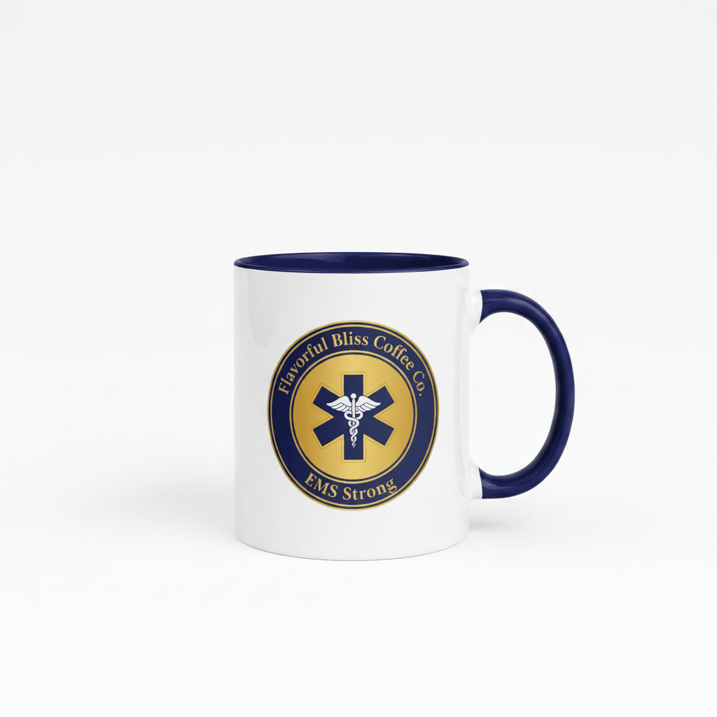 EMS Strong Coffee Mug — Emergency Medical Services Gift | Navy Inside & Handle - Flavorful Bliss Coffee Company