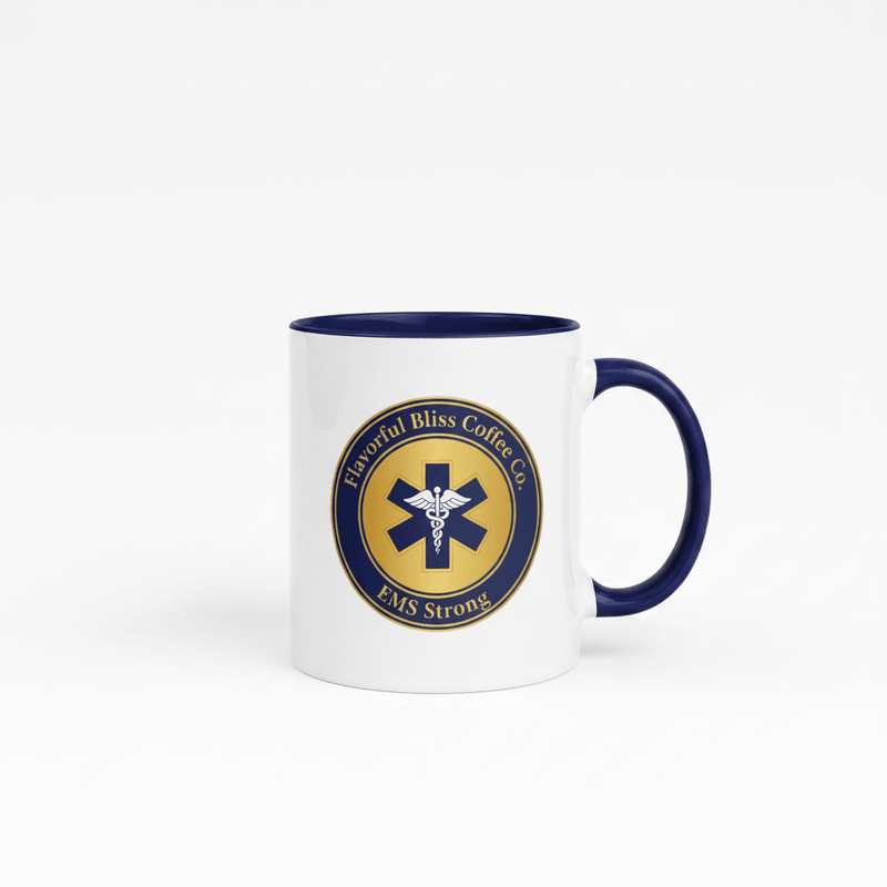 EMS Strong Coffee Mug — Emergency Medical Services Gift | Navy Inside & Handle - Flavorful Bliss Coffee Company