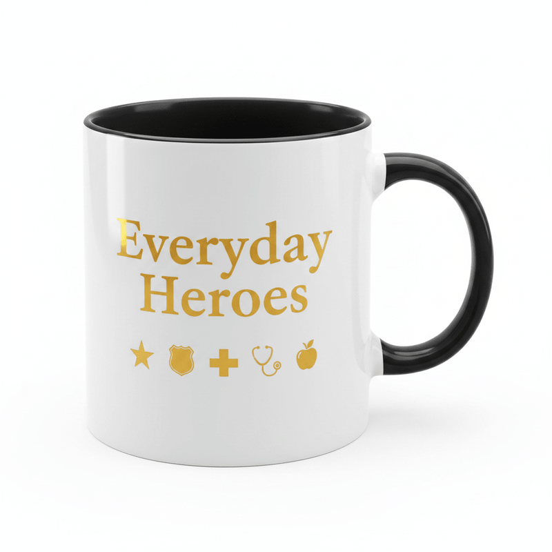 Everyday Hero Coffee Mug — For the Heroes Among Us | Black or Red Inside & Handle - Flavorful Bliss Coffee Company