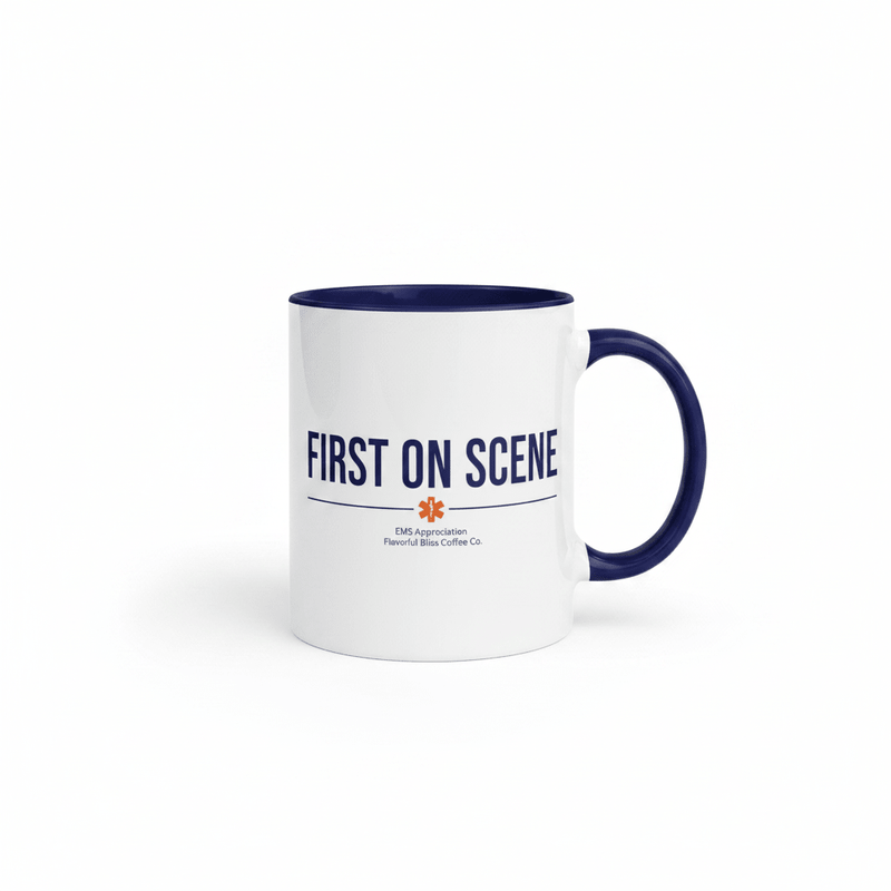 First on Scene — EMS & First Responder Coffee Mug | Navy Inside & Handle - Flavorful Bliss Coffee Company