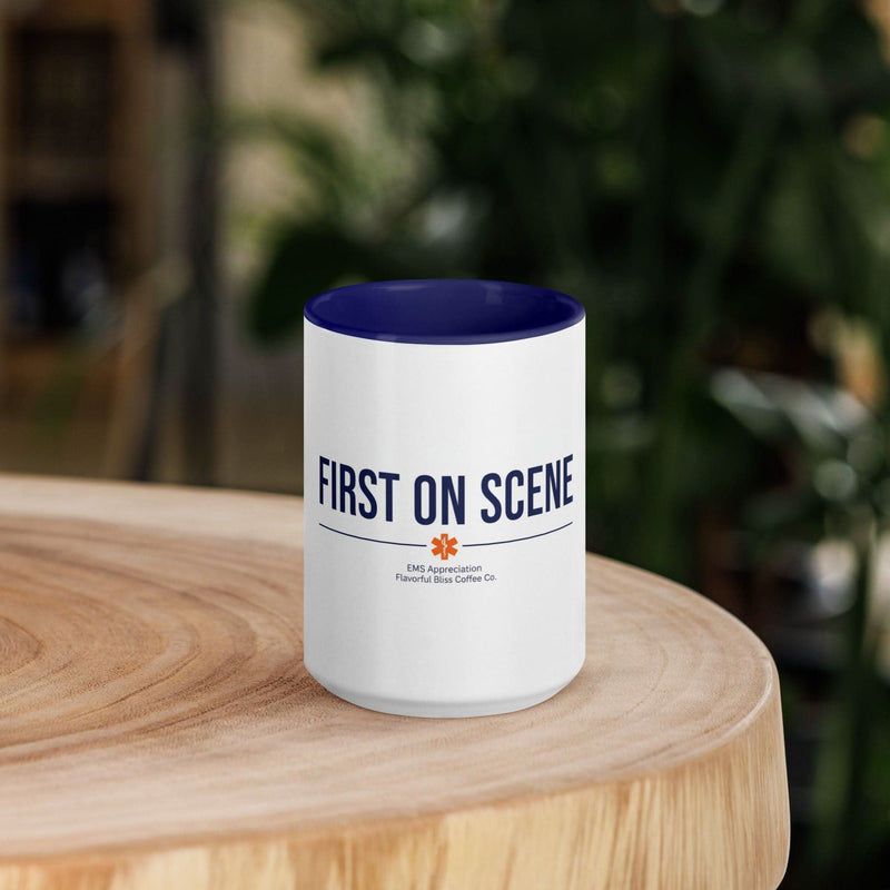 First on Scene — EMS & First Responder Coffee Mug | Navy Inside & Handle - Flavorful Bliss Coffee Company