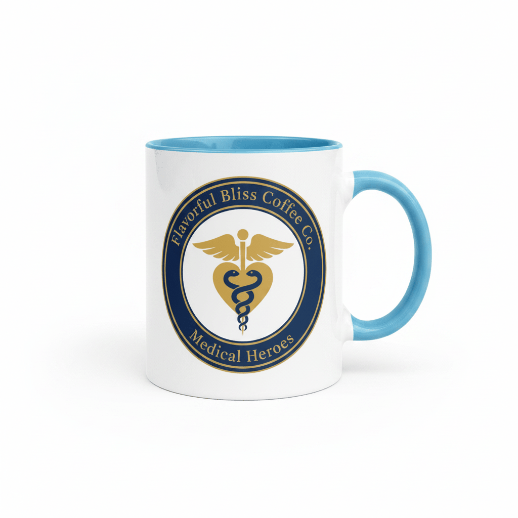 Medical Heroes Coffee Mug — Caduceus Badge Design | Blue Inside & Handle - Flavorful Bliss Coffee Company