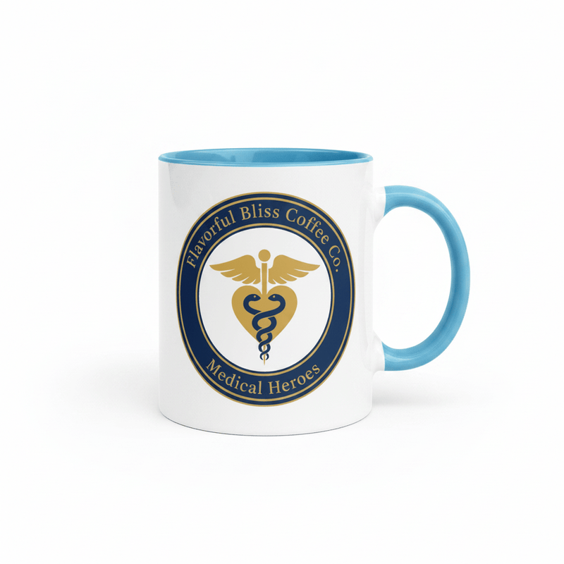Medical Heroes Coffee Mug — Caduceus Badge Design | Blue Inside & Handle - Flavorful Bliss Coffee Company