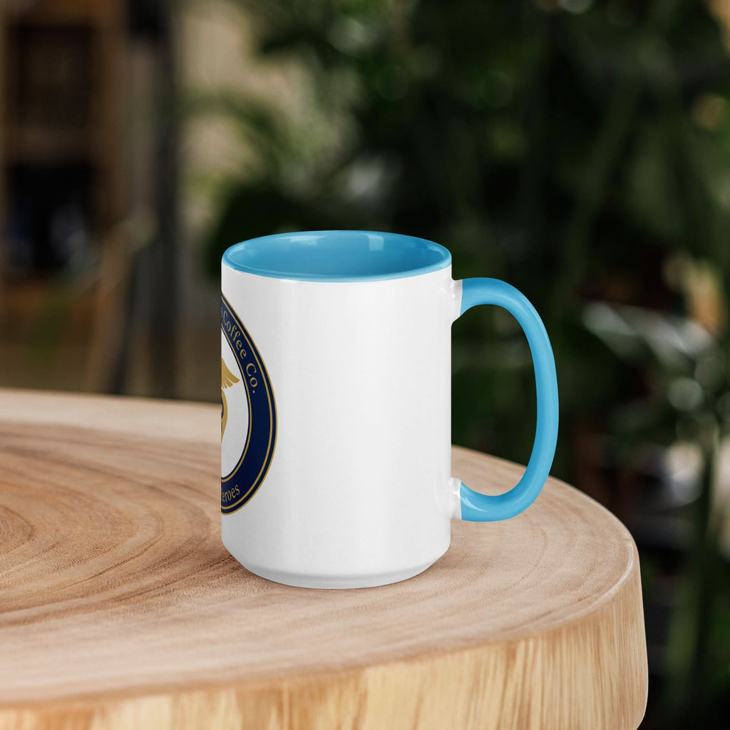 Medical Heroes Coffee Mug — Caduceus Badge Design | Blue Inside & Handle - Flavorful Bliss Coffee Company