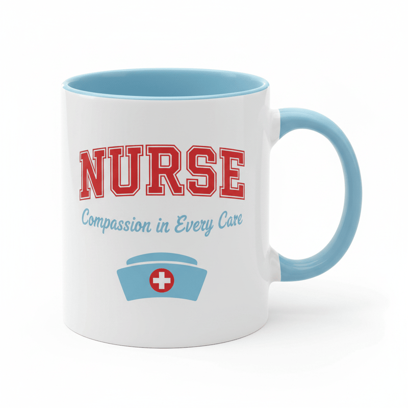 Nurse Appreciation Coffee Mug — Compassion in Every Care | Blue Inside & Handle - Flavorful Bliss Coffee Company