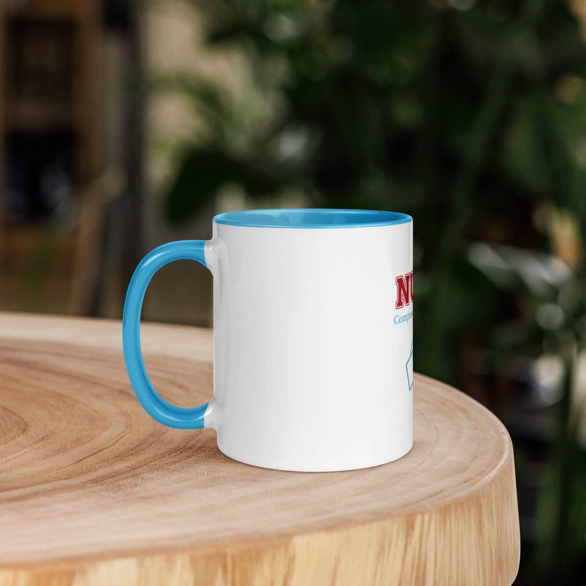 Nurse Appreciation Coffee Mug — Compassion in Every Care | Blue Inside & Handle - Flavorful Bliss Coffee Company