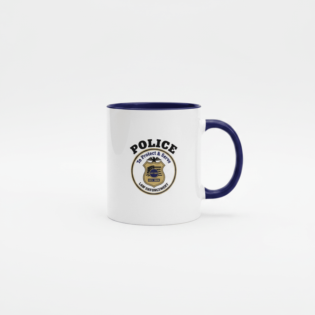 Protect & Serve Police Coffee Mug — Law Enforcement Gift | Navy Inside & Handle - Flavorful Bliss Coffee Company