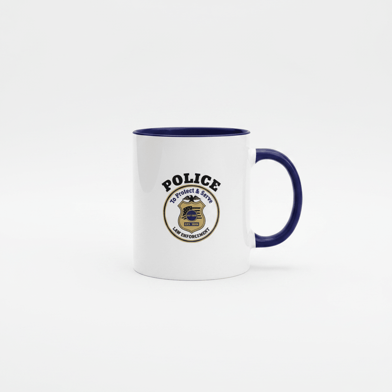Protect & Serve Police Coffee Mug — Law Enforcement Gift | Navy Inside & Handle - Flavorful Bliss Coffee Company