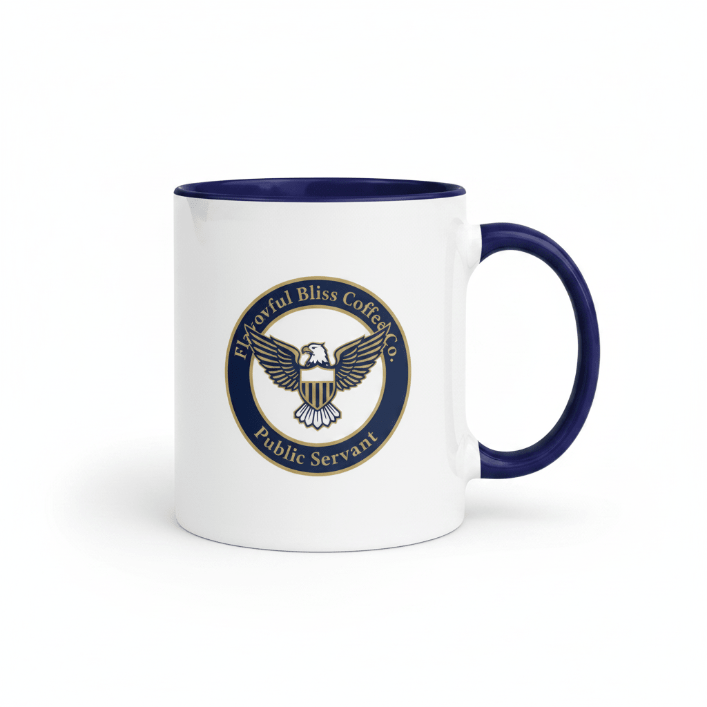 Public Servant Coffee Mug — Government Employee Gift | Navy Inside & Handle - Flavorful Bliss Coffee Company