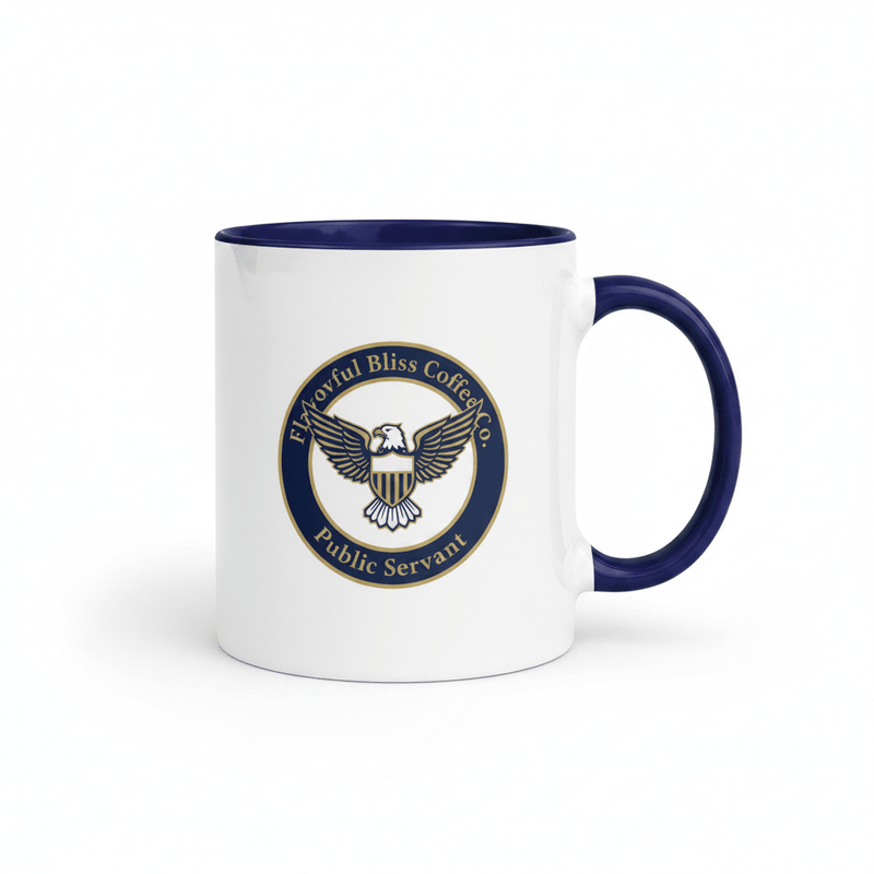 Public Servant Coffee Mug — Government Employee Gift | Navy Inside & Handle - Flavorful Bliss Coffee Company