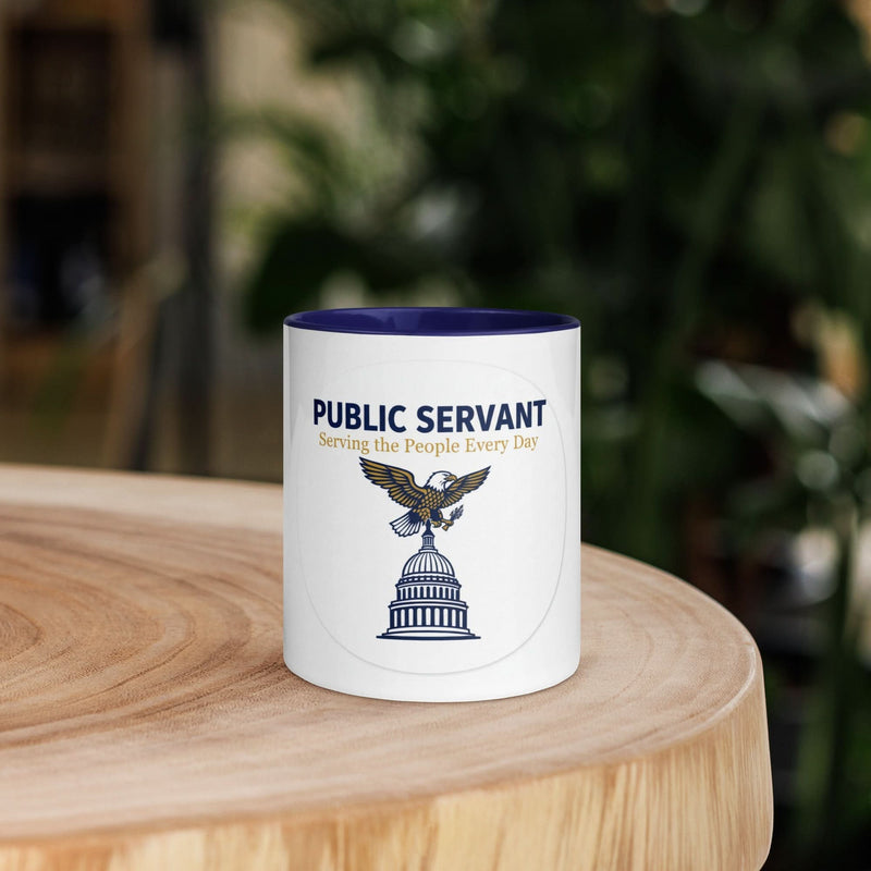 Public Servant Eagle Badge Coffee Mug — Government Gift | Navy Inside & Handle - Flavorful Bliss Coffee Company