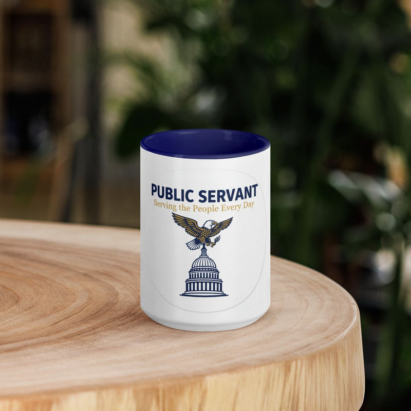 Public Servant Eagle Badge Coffee Mug — Government Gift | Navy Inside & Handle - Flavorful Bliss Coffee Company