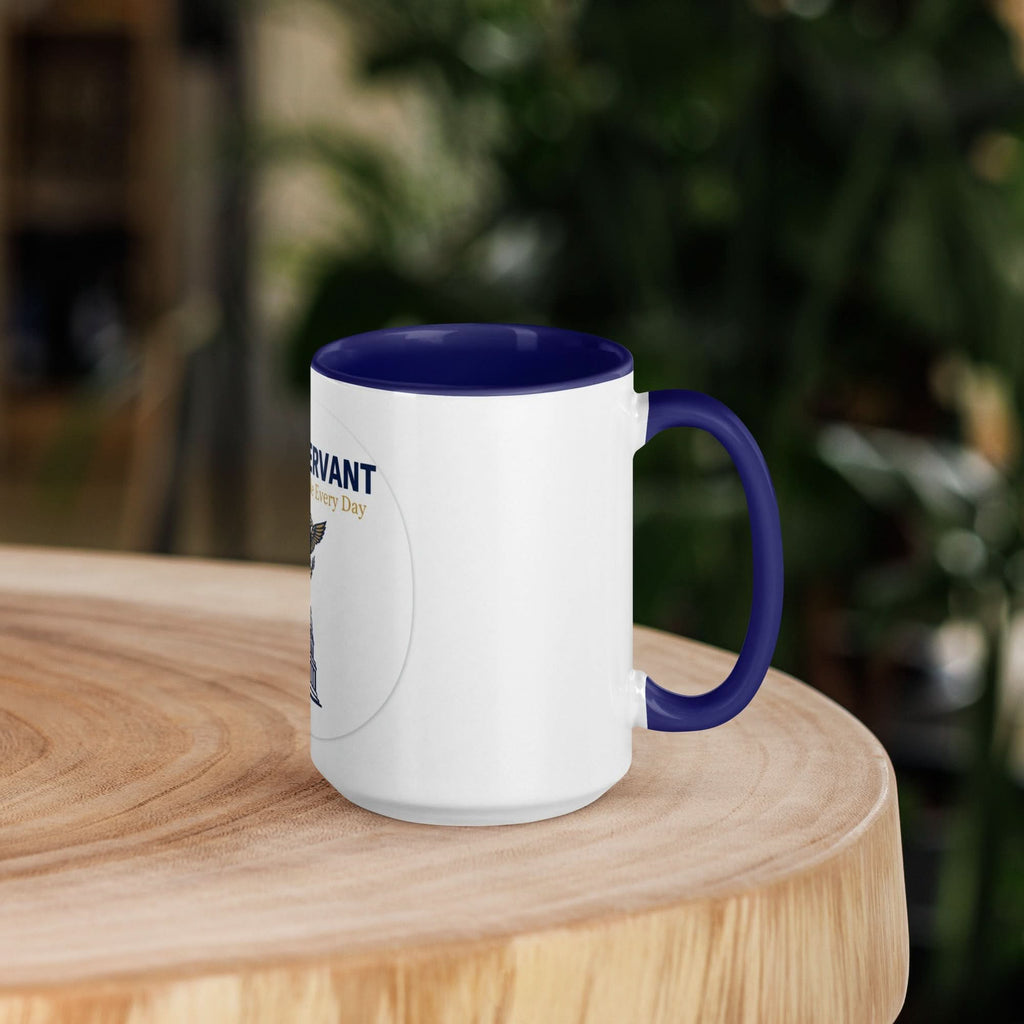 Public Servant Eagle Badge Coffee Mug — Government Gift | Navy Inside & Handle - Flavorful Bliss Coffee Company