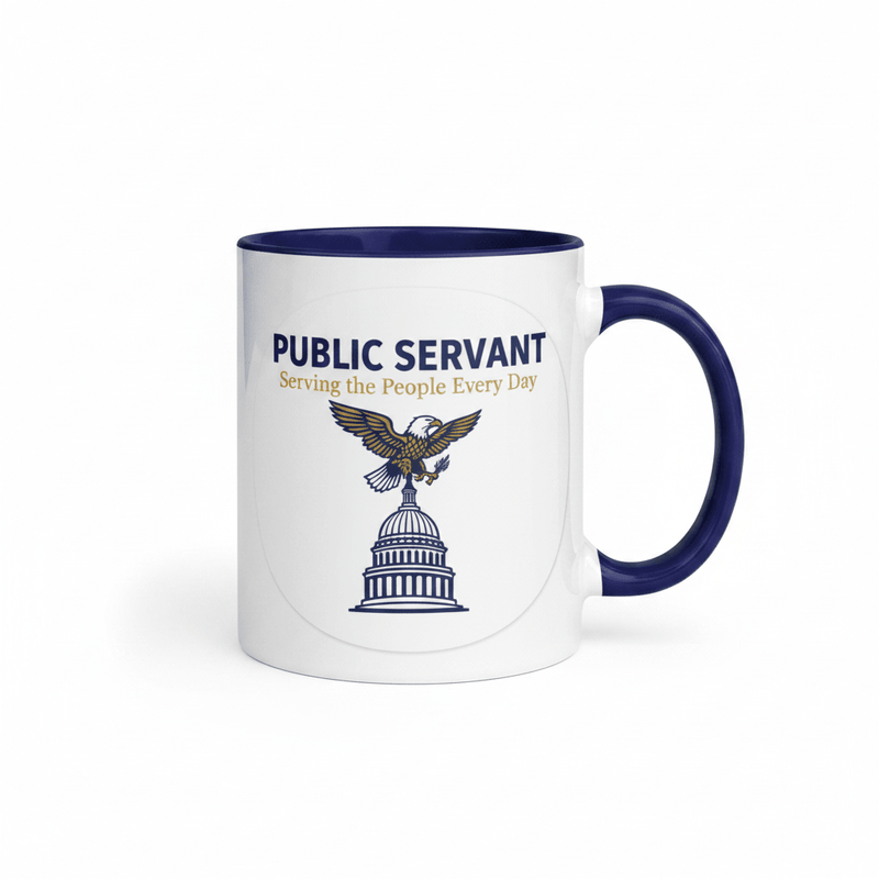 Public Servant Eagle Badge Coffee Mug — Government Gift | Navy Inside & Handle - Flavorful Bliss Coffee Company