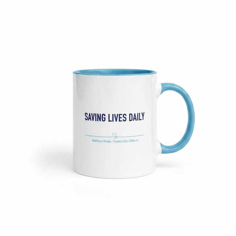 Saving Lives Daily — Healthcare Hero Coffee Mug | Blue Inside & Handle - Flavorful Bliss Coffee Company