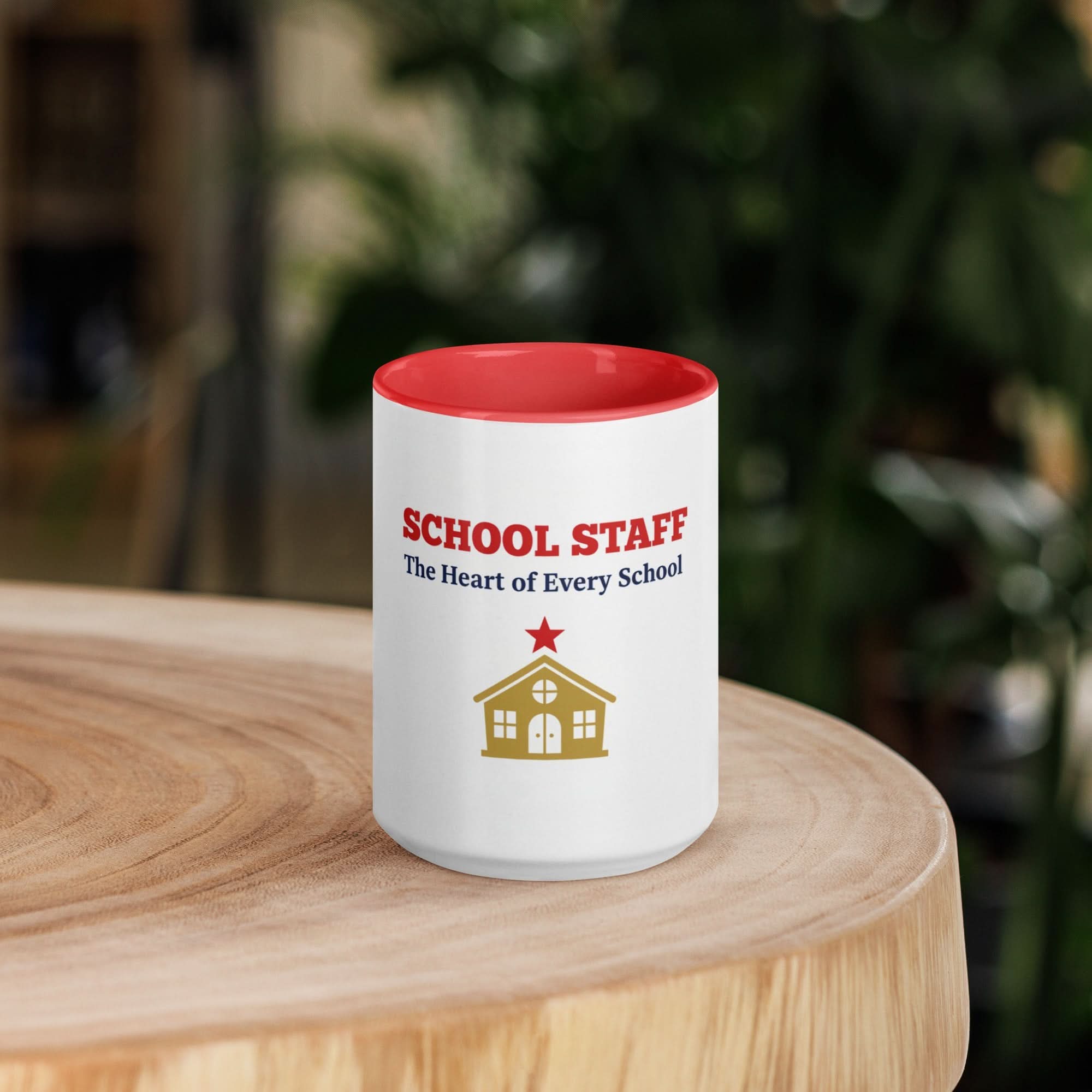 School Staff Appreciation Coffee Mug — Red Color Inside & Handle - Flavorful Bliss Coffee Company