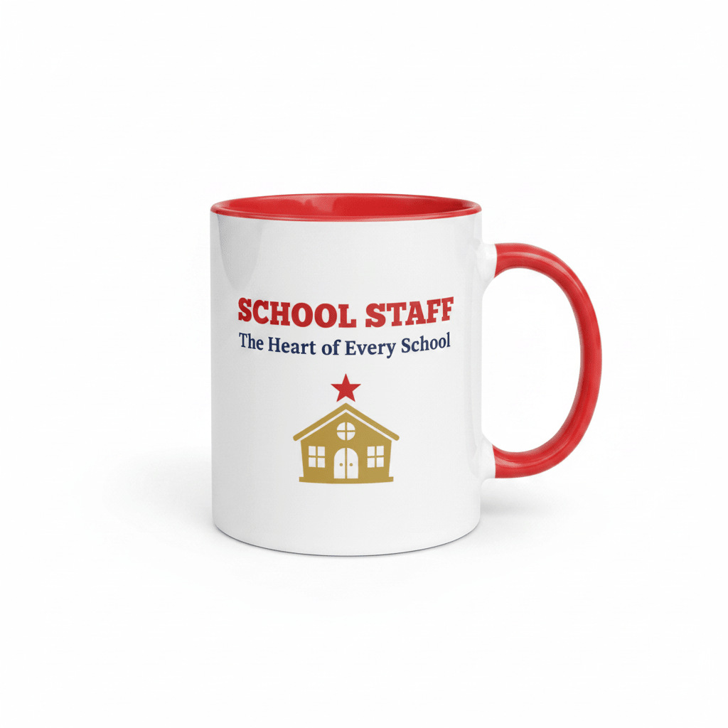 School Staff Appreciation Coffee Mug — Red Color Inside & Handle - Flavorful Bliss Coffee Company