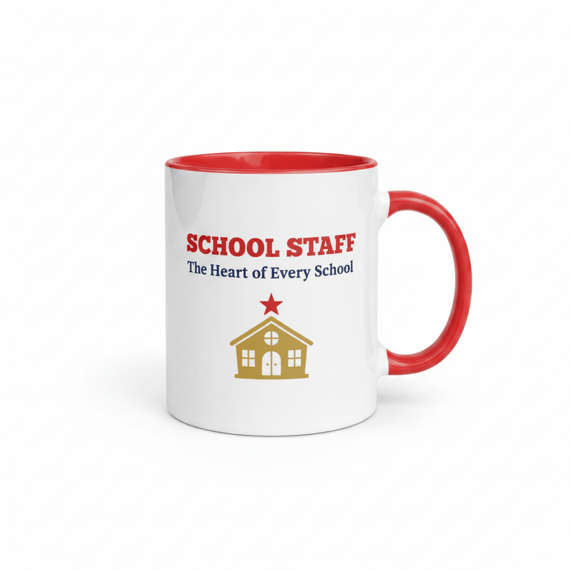 School Staff Appreciation Coffee Mug — Red Color Inside & Handle - Flavorful Bliss Coffee Company