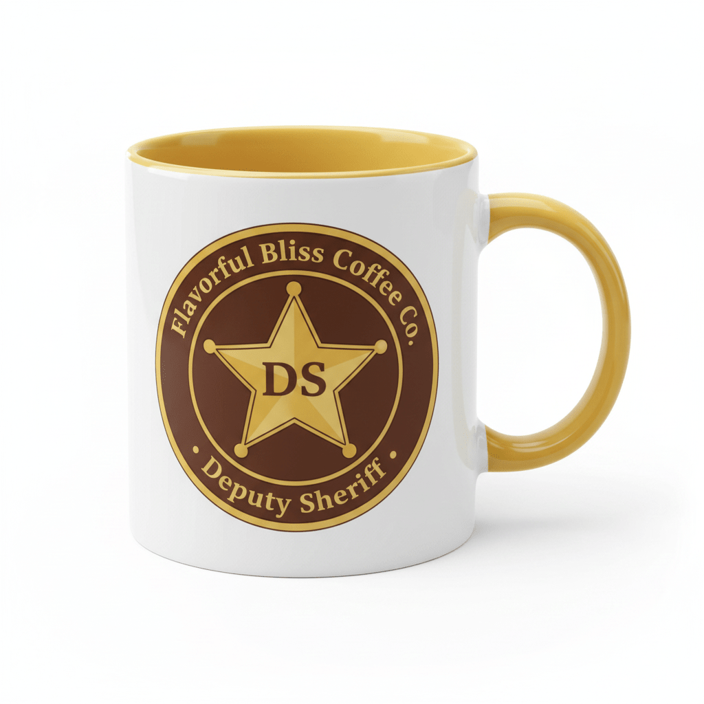 Sworn to Serve — Deputy Sheriff Star Coffee Mug | Gold Inside & Handle - Flavorful Bliss Coffee Company