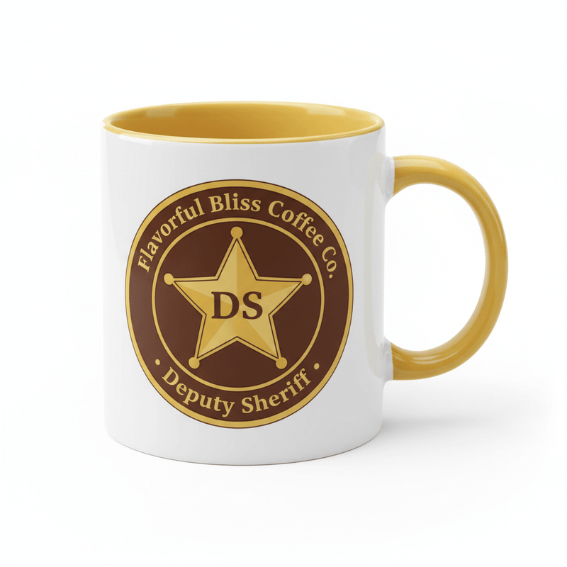 Sworn to Serve — Deputy Sheriff Star Coffee Mug | Gold Inside & Handle - Flavorful Bliss Coffee Company