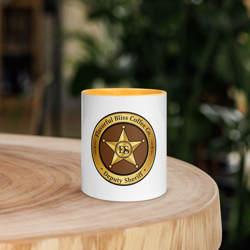 Sworn to Serve — Deputy Sheriff Star Coffee Mug | Gold Inside & Handle - Flavorful Bliss Coffee Company