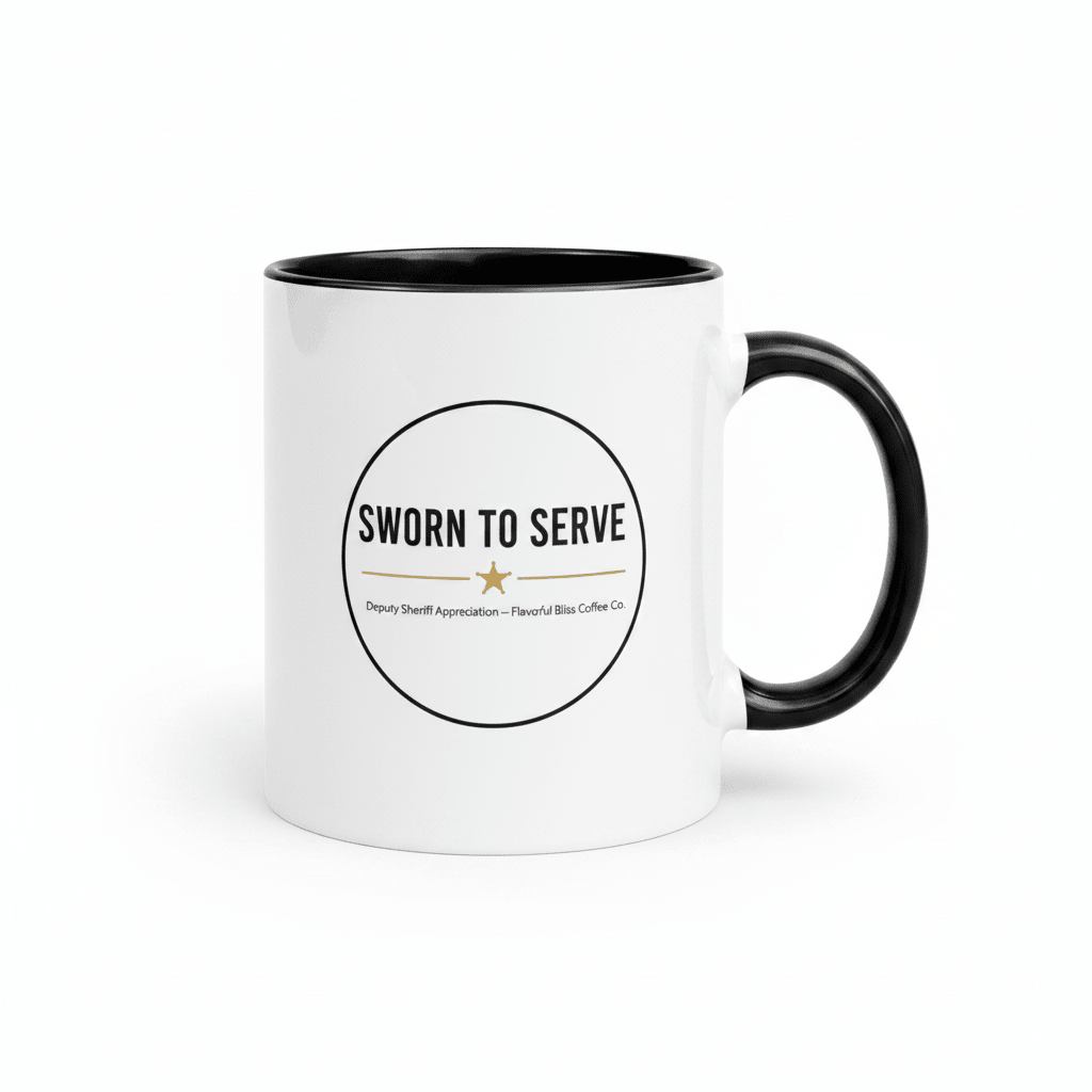 Sworn to Serve — Sheriff Star Coffee Mug | Black or Gold Inside & Handle - Flavorful Bliss Coffee Company