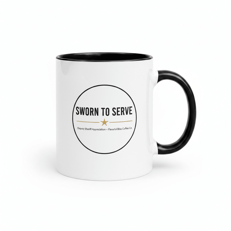 Sworn to Serve — Sheriff Star Coffee Mug | Black or Gold Inside & Handle - Flavorful Bliss Coffee Company