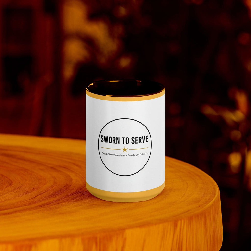 Sworn to Serve — Sheriff Star Coffee Mug | Black or Gold Inside & Handle - Flavorful Bliss Coffee Company