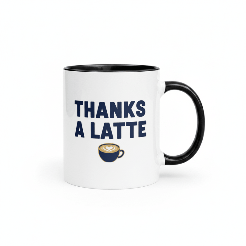 Thanks a Latte Mug with Color Inside - Flavorful Bliss Coffee Company
