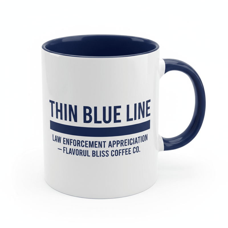 Thin Blue Line Coffee Mug — Law Enforcement Appreciation | Navy Inside & Handle - Flavorful Bliss Coffee Company