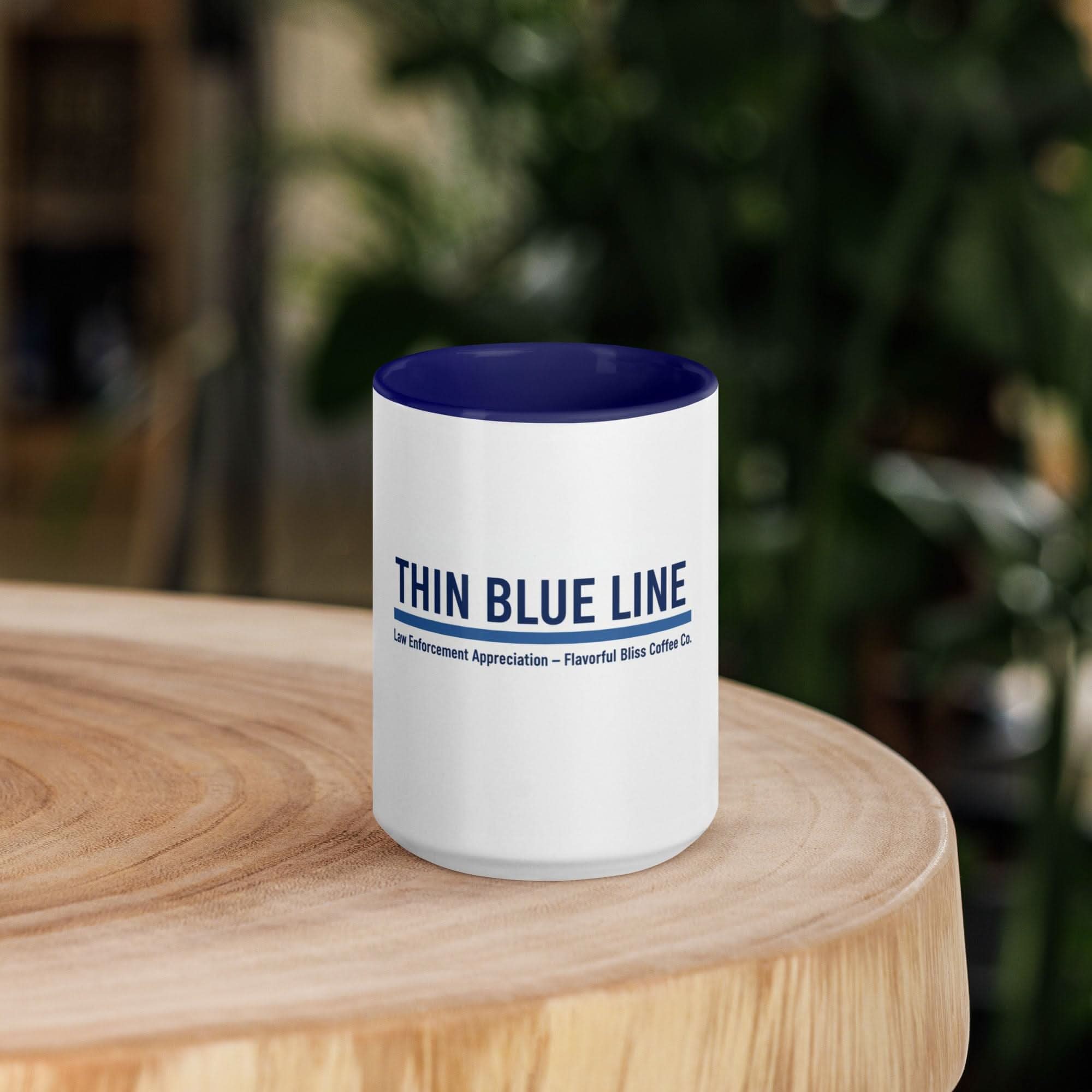 Thin Blue Line Coffee Mug — Law Enforcement Appreciation | Navy Inside & Handle - Flavorful Bliss Coffee Company