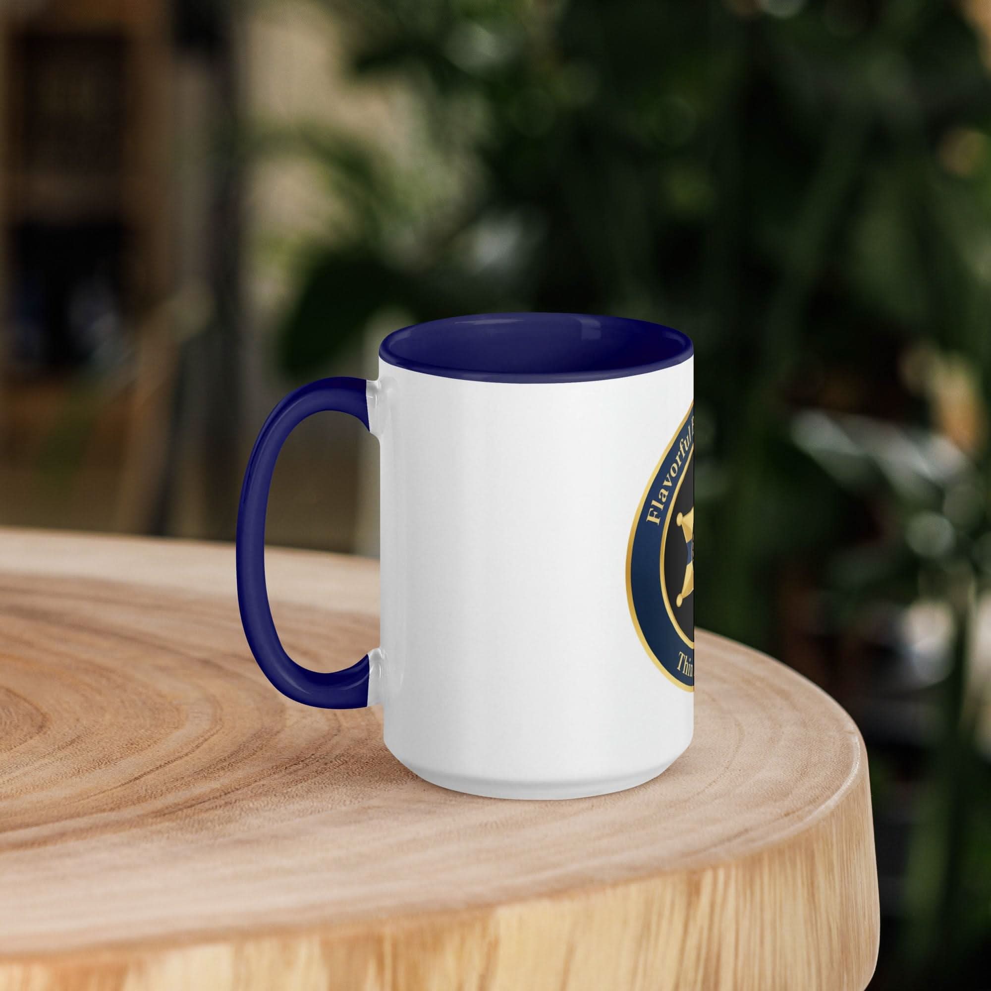 Thin Blue Line Police Badge Coffee Mug — Protect & Serve | Navy Inside & Handle - Flavorful Bliss Coffee Company