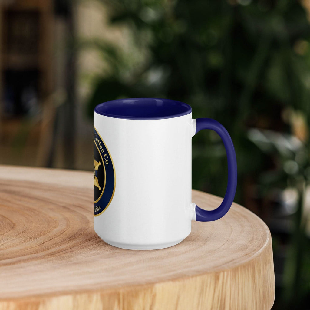 Thin Blue Line Police Badge Coffee Mug — Protect & Serve | Navy Inside & Handle - Flavorful Bliss Coffee Company