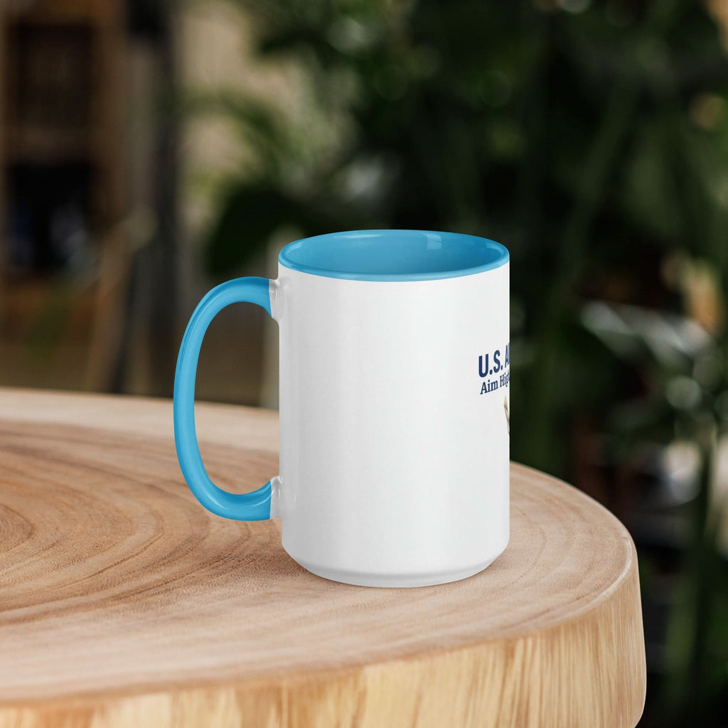 US Air Force Coffee Mug — Aim High Fly Fight Win | Blue Inside & Handle - Flavorful Bliss Coffee Company
