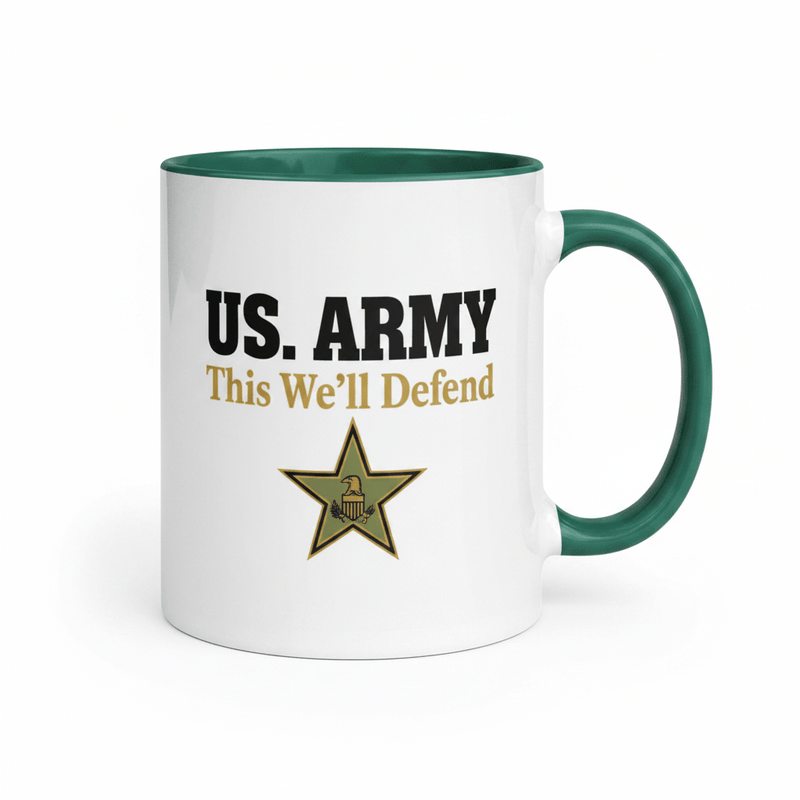 US Army Coffee Mug — This We'll Defend | Dark Green Inside & Handle - Flavorful Bliss Coffee Company