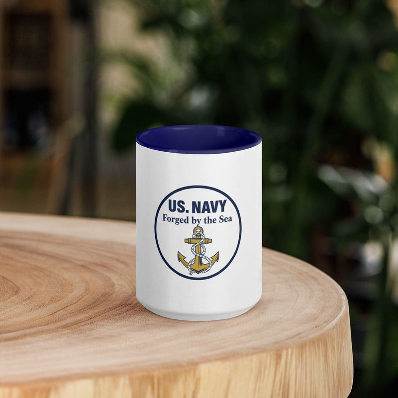 US Navy Coffee Mug — Forged by the Sea | Navy Inside & Handle - Flavorful Bliss Coffee Company