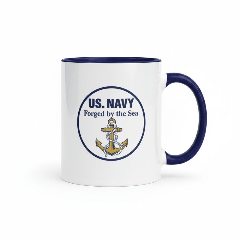 US Navy Coffee Mug — Forged by the Sea | Navy Inside & Handle - Flavorful Bliss Coffee Company
