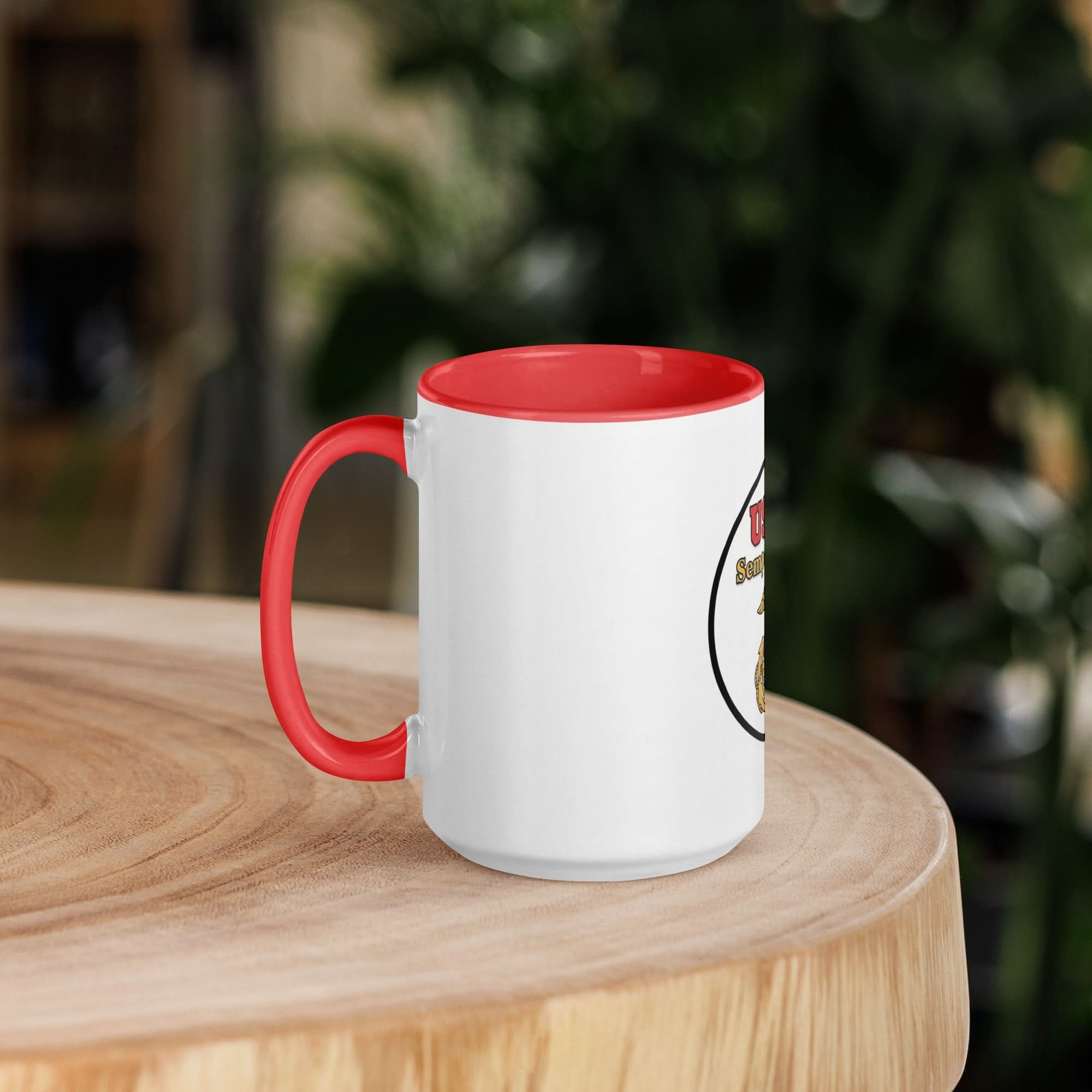 USMC Marine Corps Coffee Mug — Semper Fidelis | Red Inside & Handle - Flavorful Bliss Coffee Company