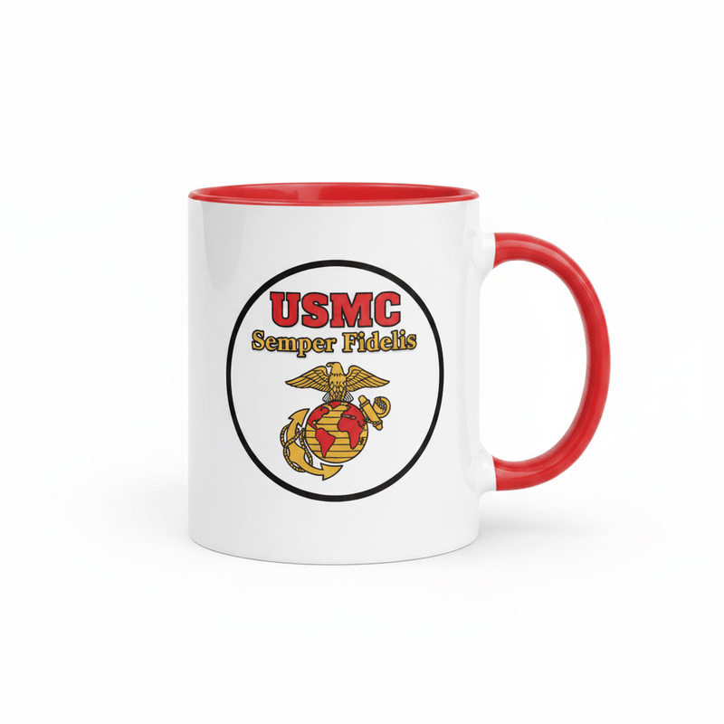 USMC Marine Corps Coffee Mug — Semper Fidelis | Red Inside & Handle - Flavorful Bliss Coffee Company